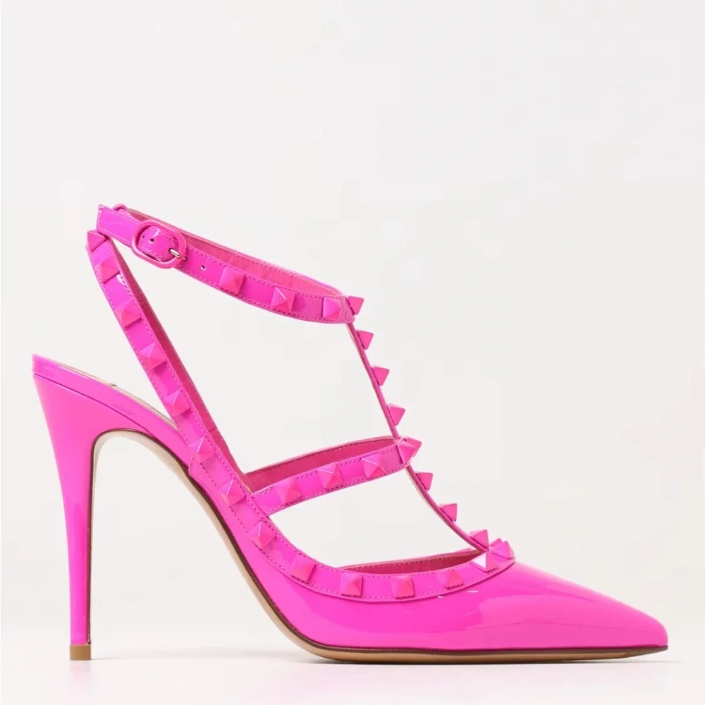 COPY - Barbie hot pink Rockstud Ankle Strap Patent-Leather Pumps - Picture 4 of 10